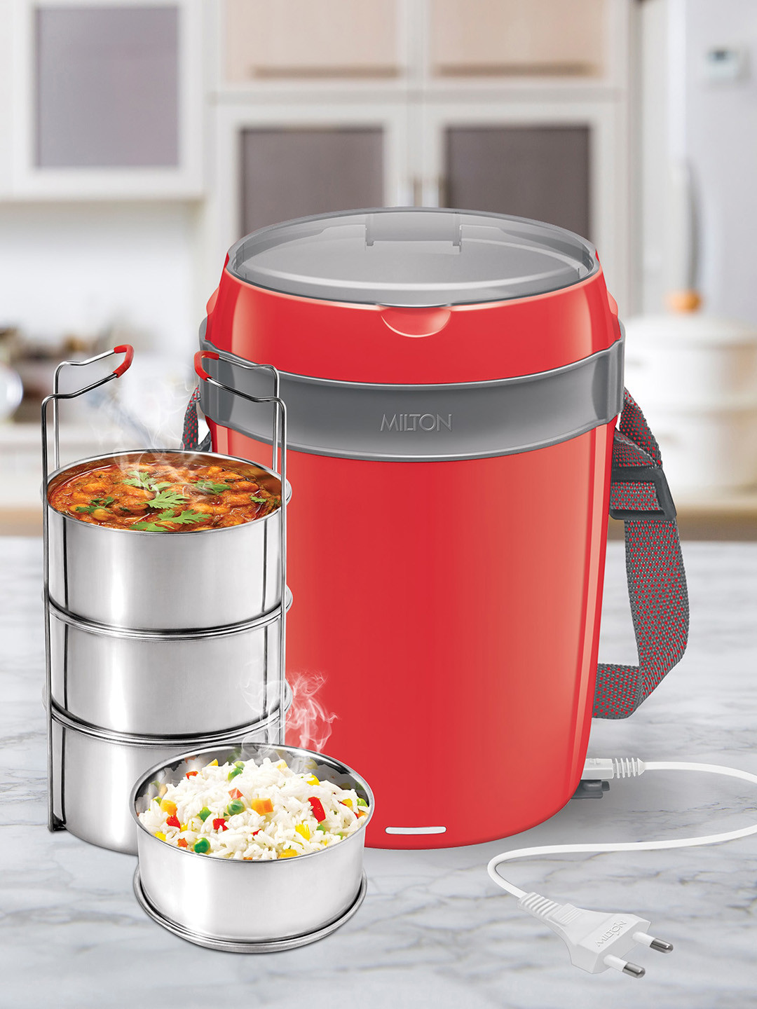 Milton Set Of 4 Red Futron Tiffin Stainless Steel Lunch Boxes 360 Ml Each