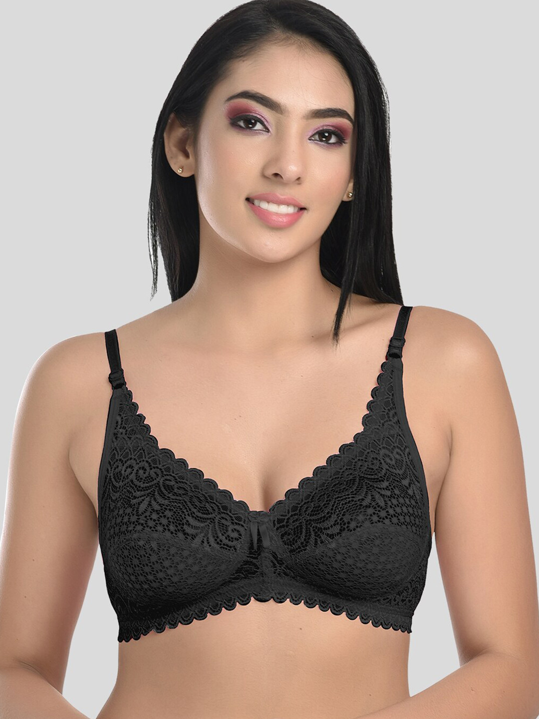 StyFun Black Non Padded & Non Wired Floral Lace Bra