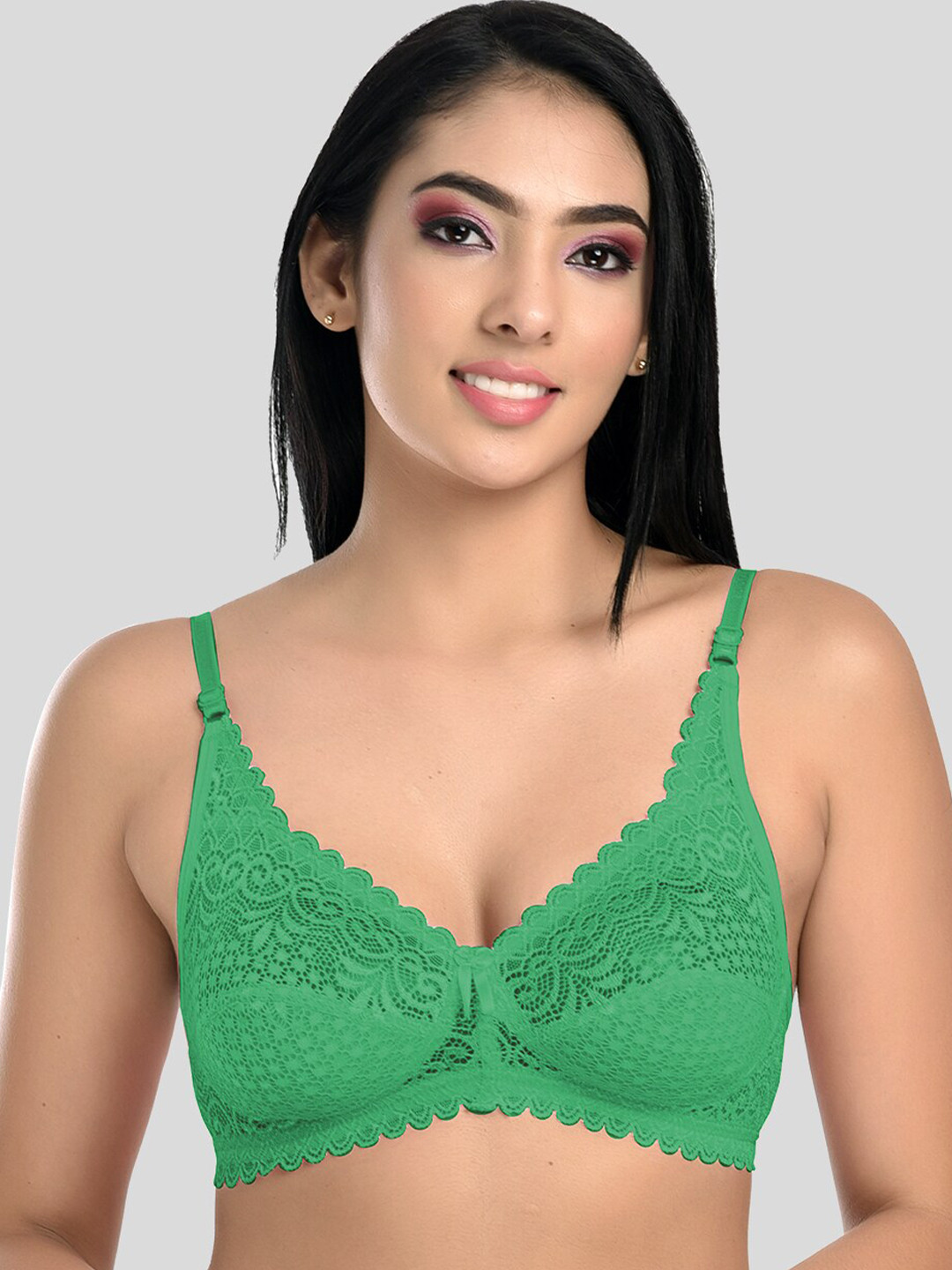 StyFun Green Non Padded & Non Wired Floral Lace Bra