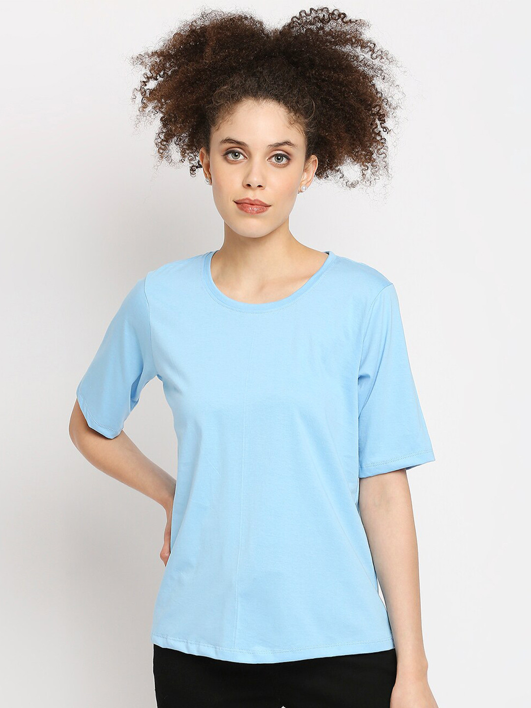 Autumn Hues Women Blue Cotton T-shirt