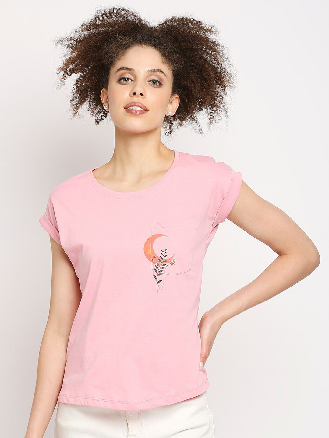Autumn Hues Women Pink Extended Sleeves Cotton T-shirt