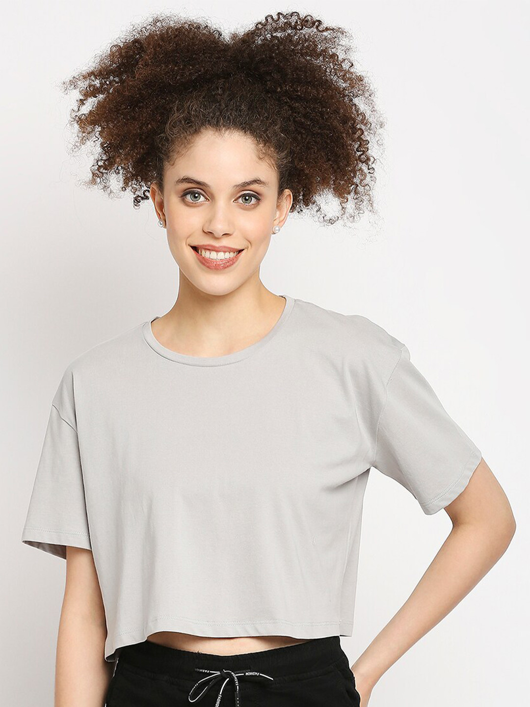 Autumn Hues Women Grey Boxy Cotton Crop Top