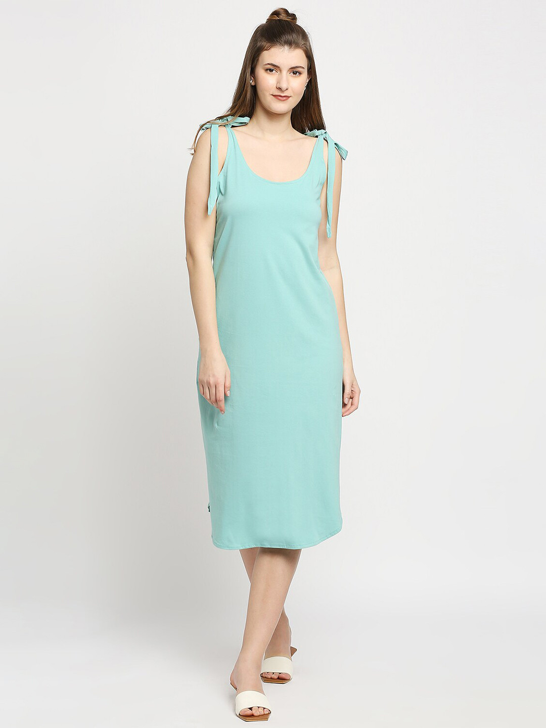 Autumn Hues Blue A-Line Midi Dress