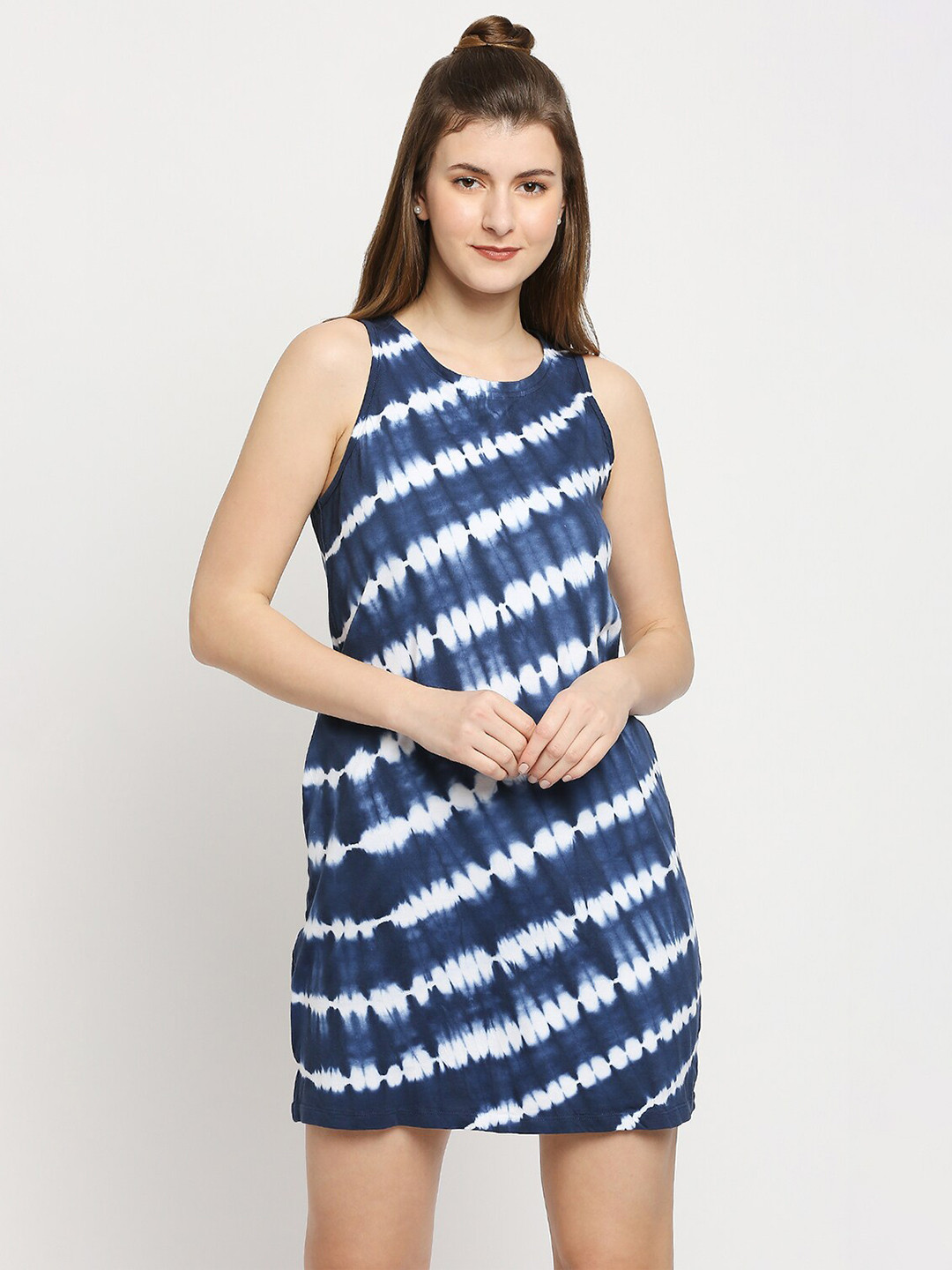 Autumn Hues Blue Tie and Dye Dyed Sheath Mini Dress