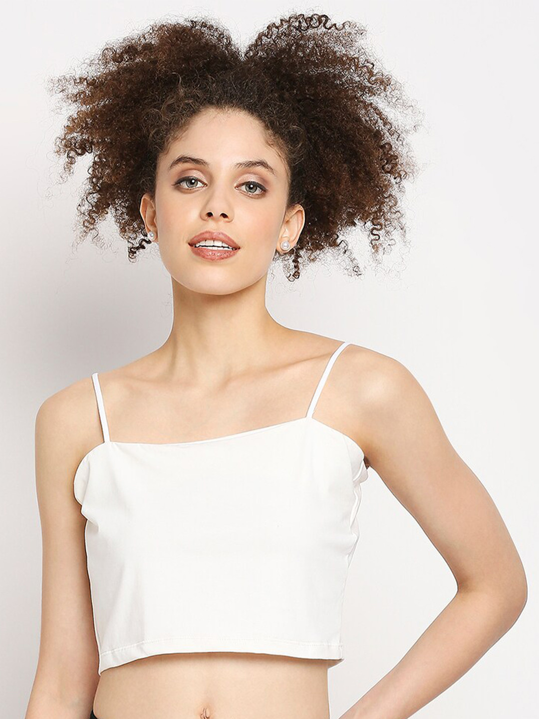 Autumn Hues Women Solid Cotton Crop Top With Spaghetti Straps