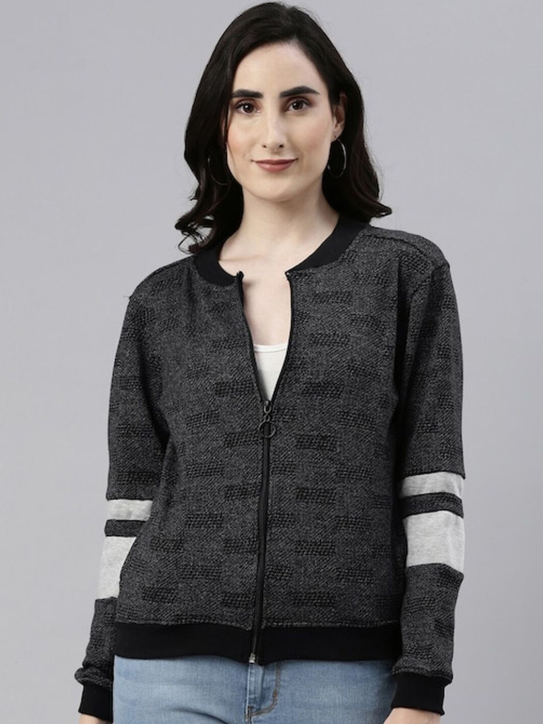 Campus Sutra Women Grey Windcheater Cotton Sporty Jacket