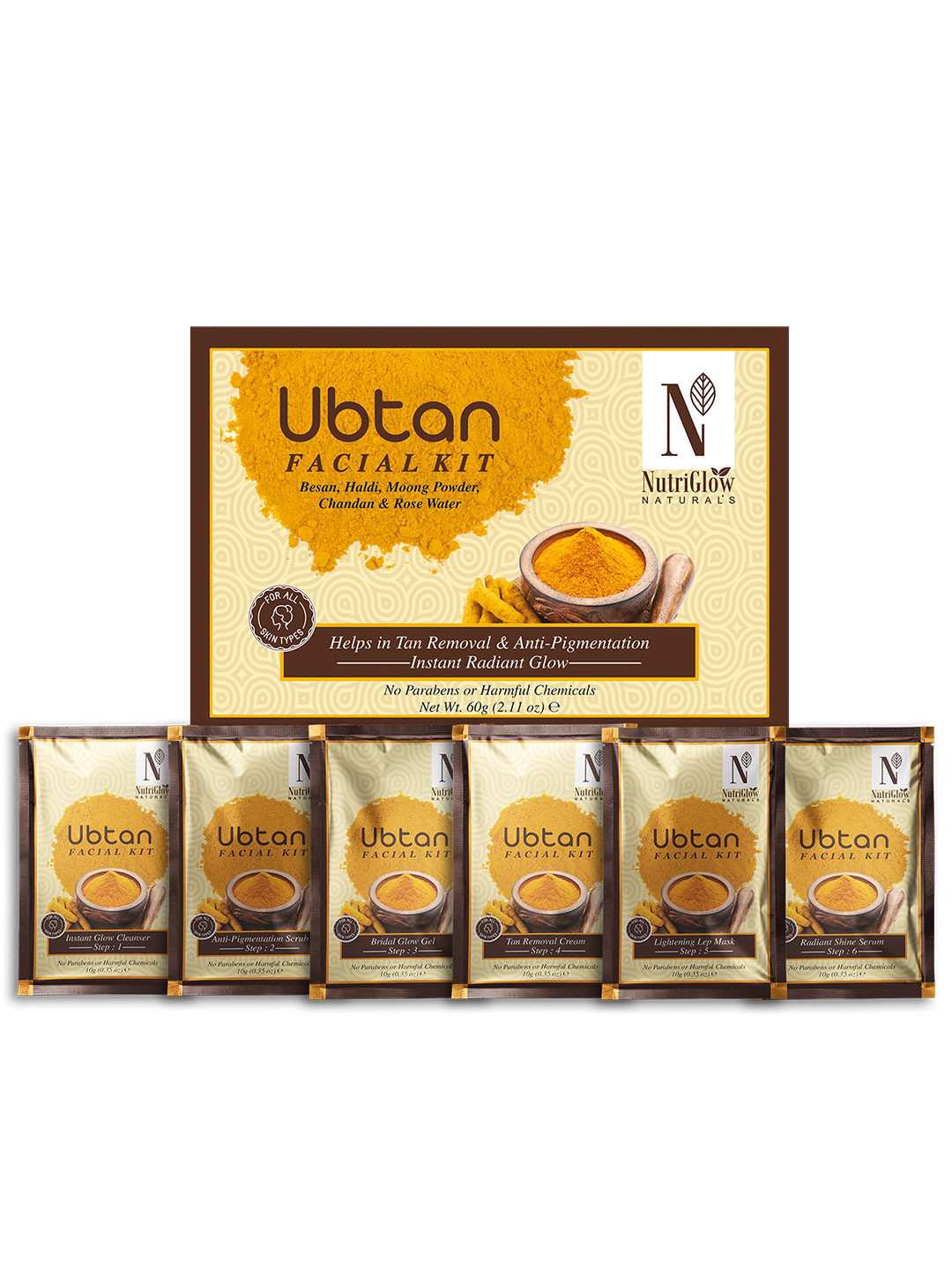 NutriGlow Yellow Tan Removal With Haldi & Chandan Ubtan Facial Kit 60g