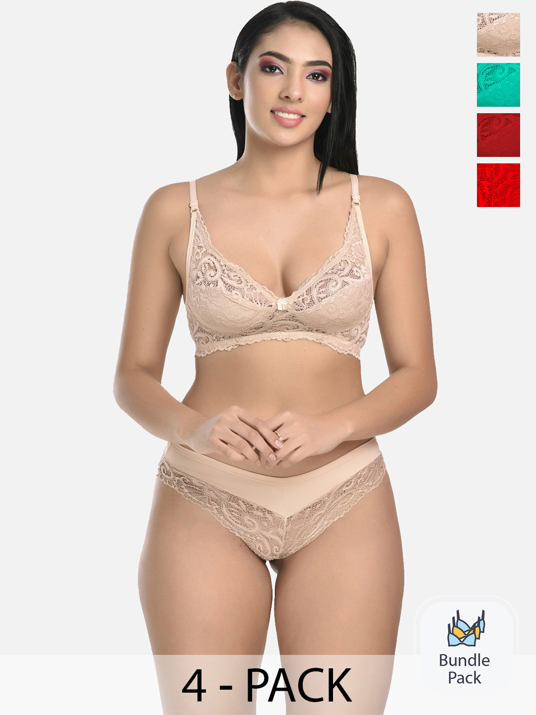 StyFun Women Pack Of 3 Self Design Lace Lingerie Set