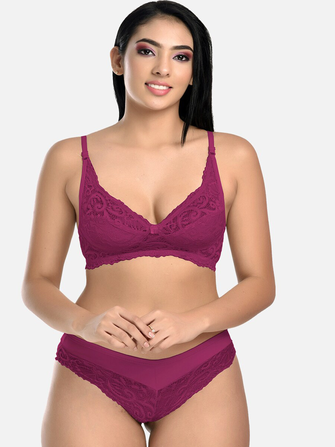 StyFun Women Purple Self-Design Lingerie Set VM_Bloomer_Set_Purple_B