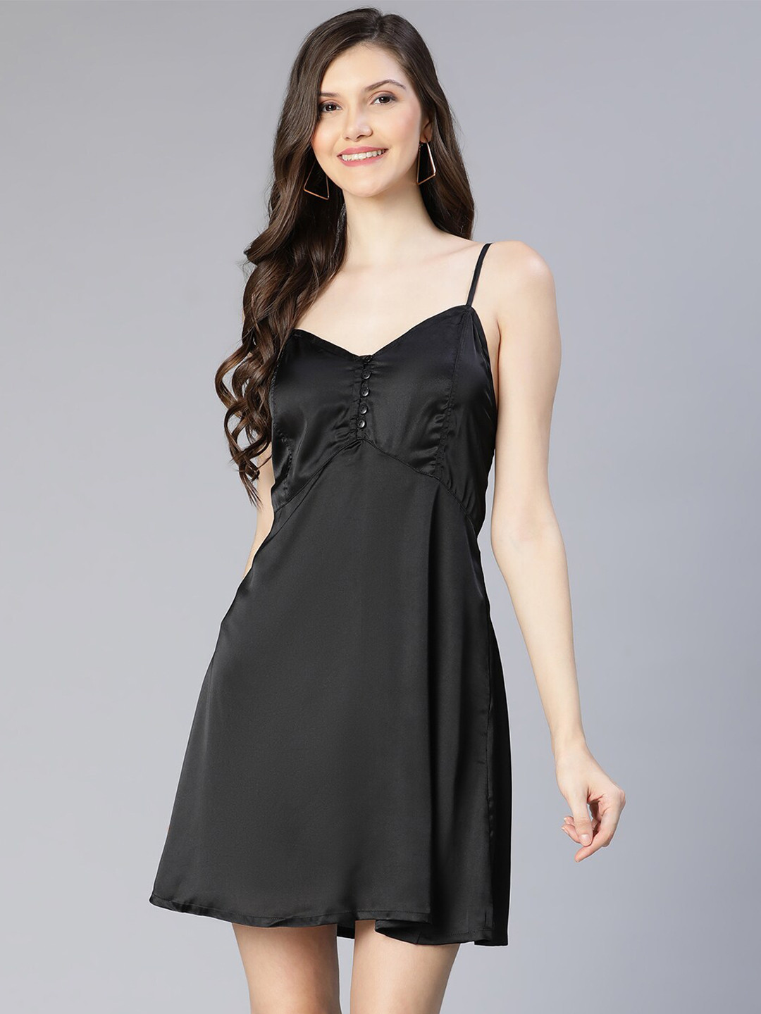 Oxolloxo Black Solid Satin Mini Dress