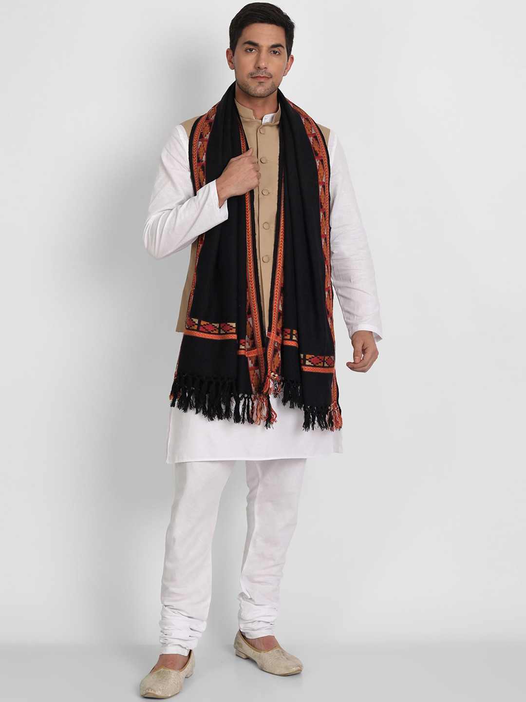 Zamour Men Black Himalayan Kullu Woven Design Shawl