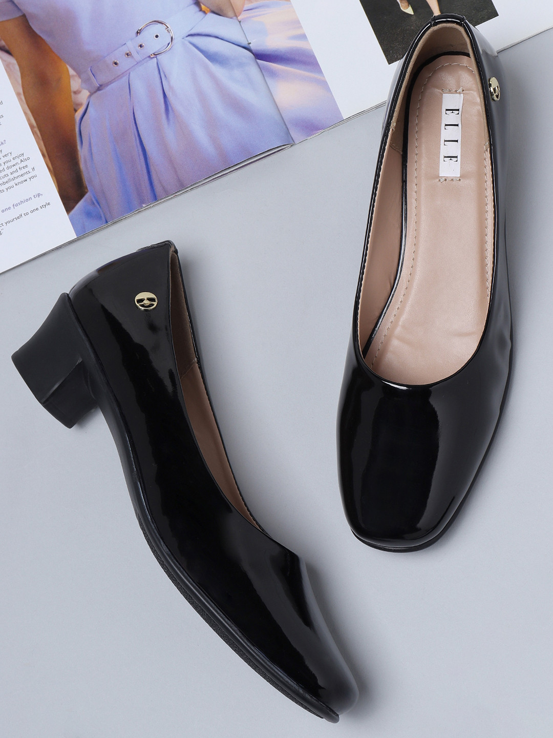 ELLE Black Block Solid Pumps