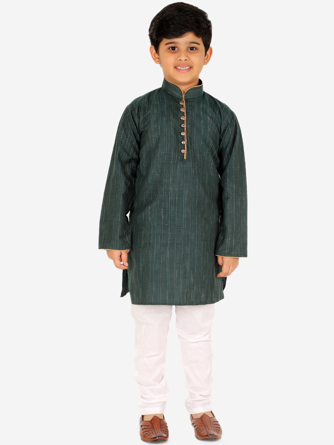 Pro-Ethic STYLE DEVELOPER Boys Green Geometric Printed Pure Cotton Kurta with Pyjamas