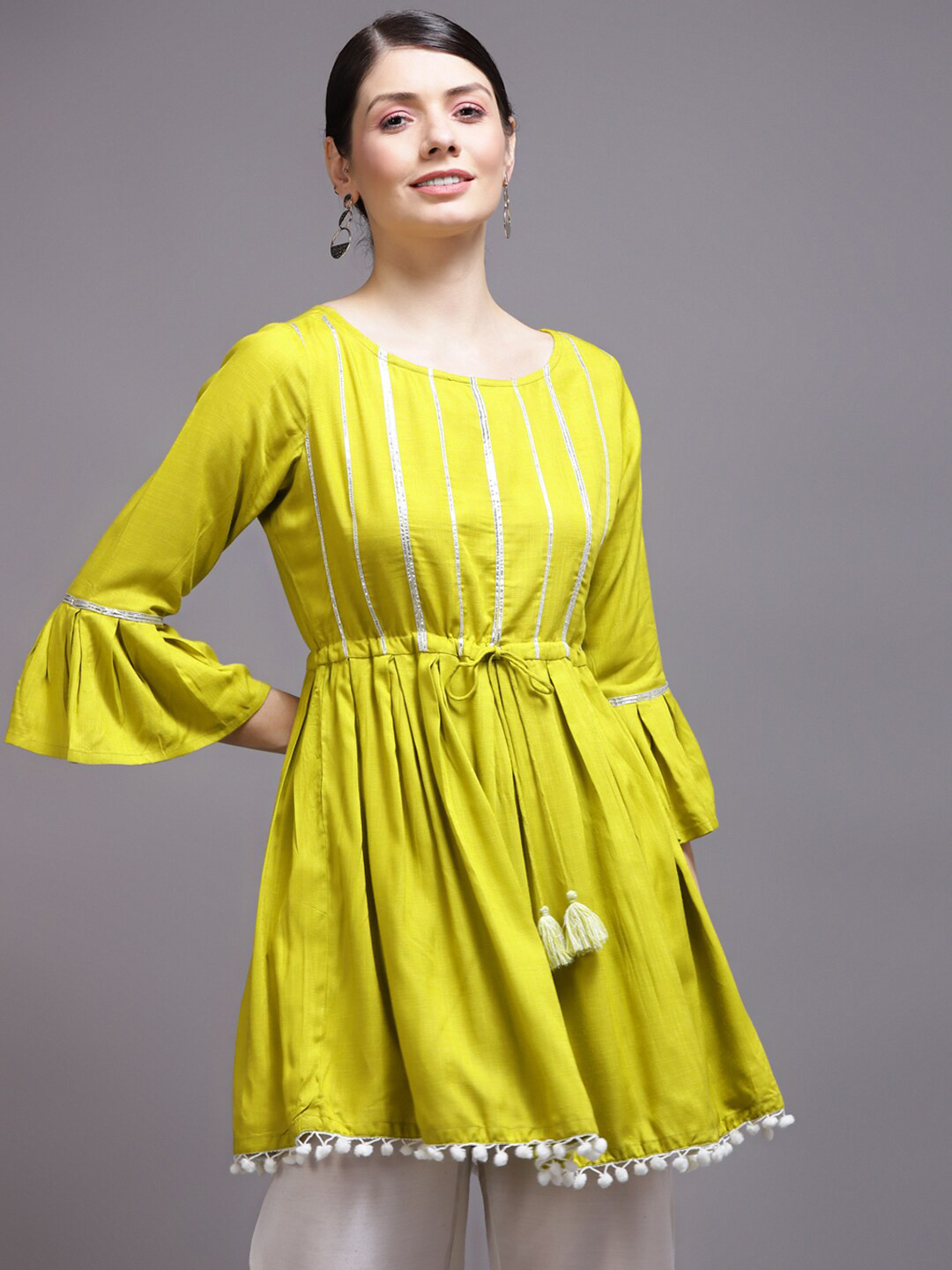 KALINI Women Lime Green & Silver-Toned Viscose Rayon Tunic