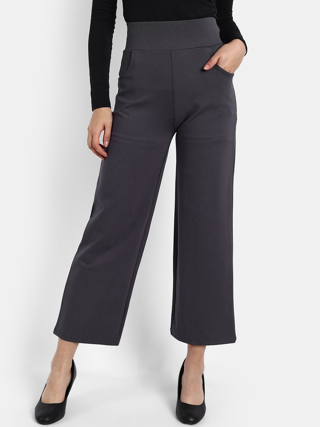BROADSTAR Women Grey Loose Fit High-Rise Easy Wash Trousers