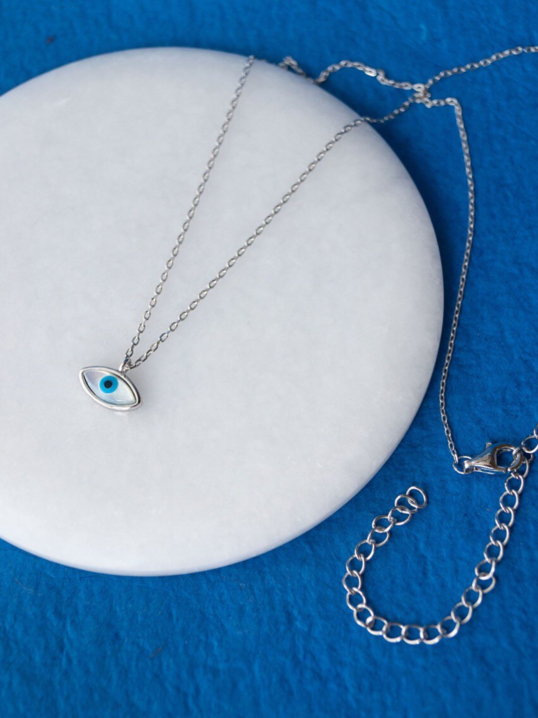 MANNASH Silver-Toned & White  Evil Eye 925 Sterling Silver Rhodium-Plated Necklace