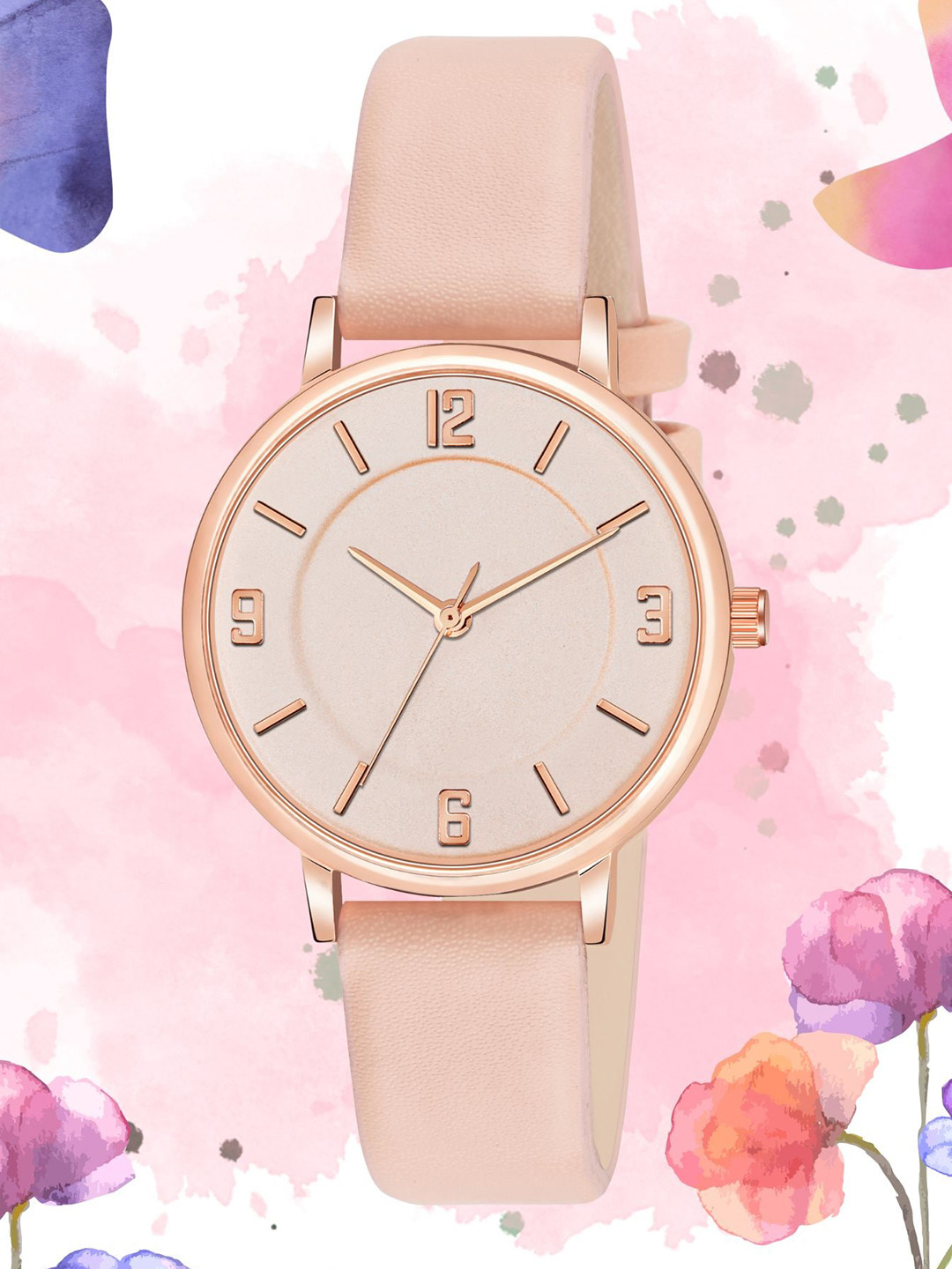 Shocknshop Women Pink Dial & Pink Leather Straps Analogue Watch MT392-Pink