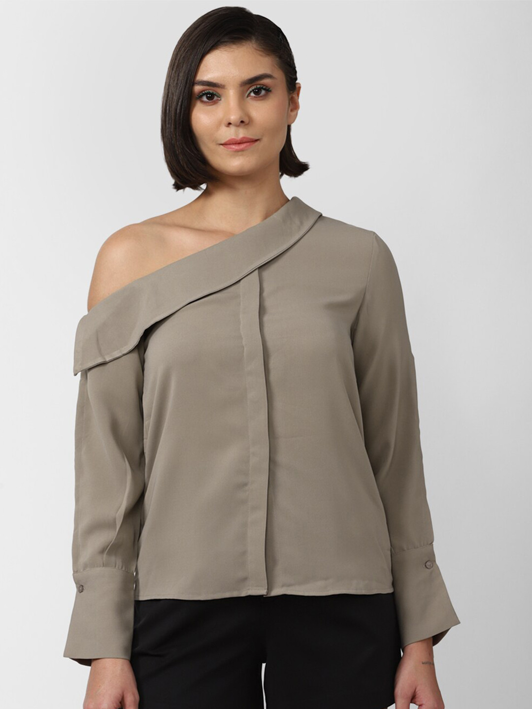 FOREVER 21 Women Grey One Shoulder Top