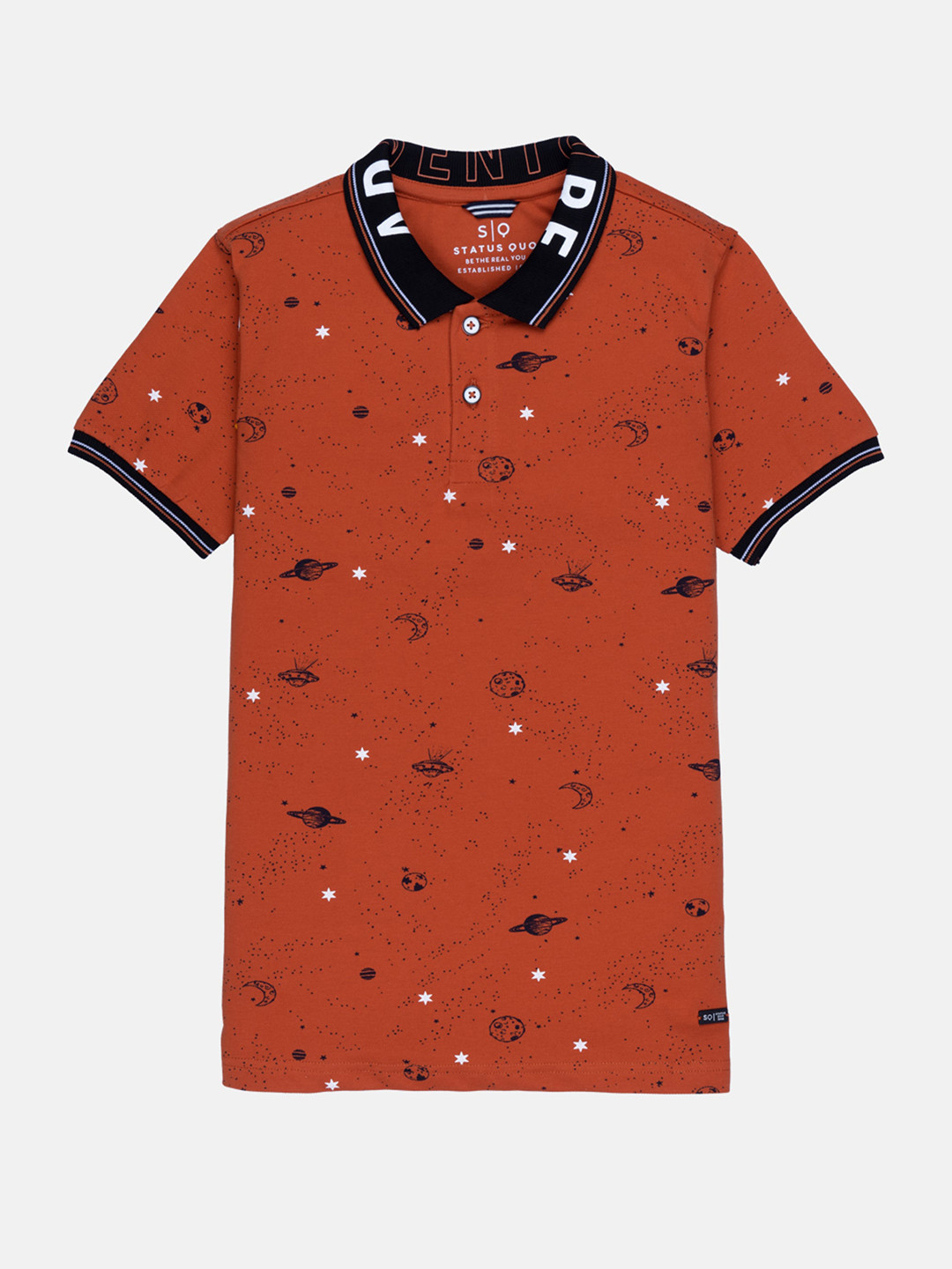 Status Quo Boys Rust Conversational Printed Polo Collar Cotton T-shirt