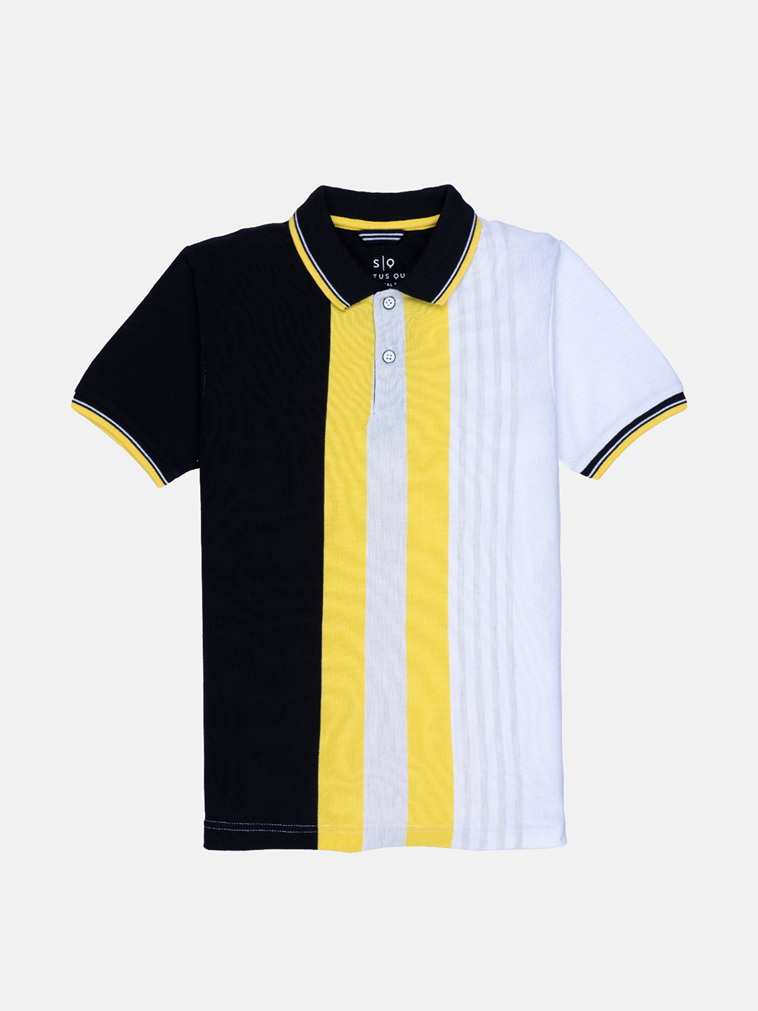 Status Quo Boys Black & Yellow Striped Polo Collar Cotton T-shirt