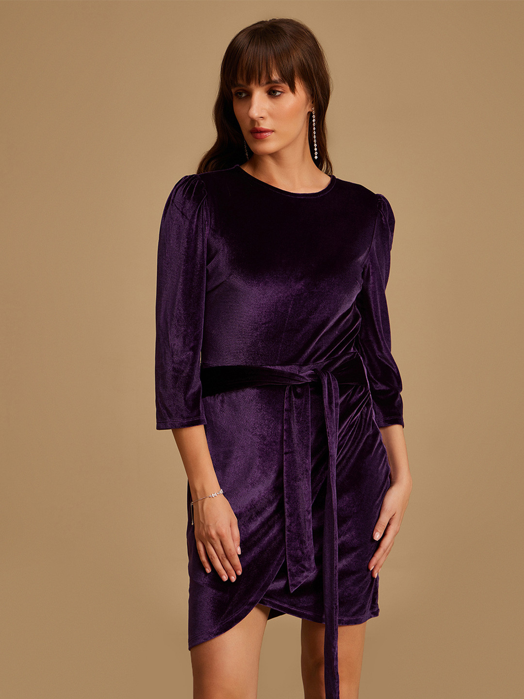 Kazo Women Purple Velvet Sheath Dress
