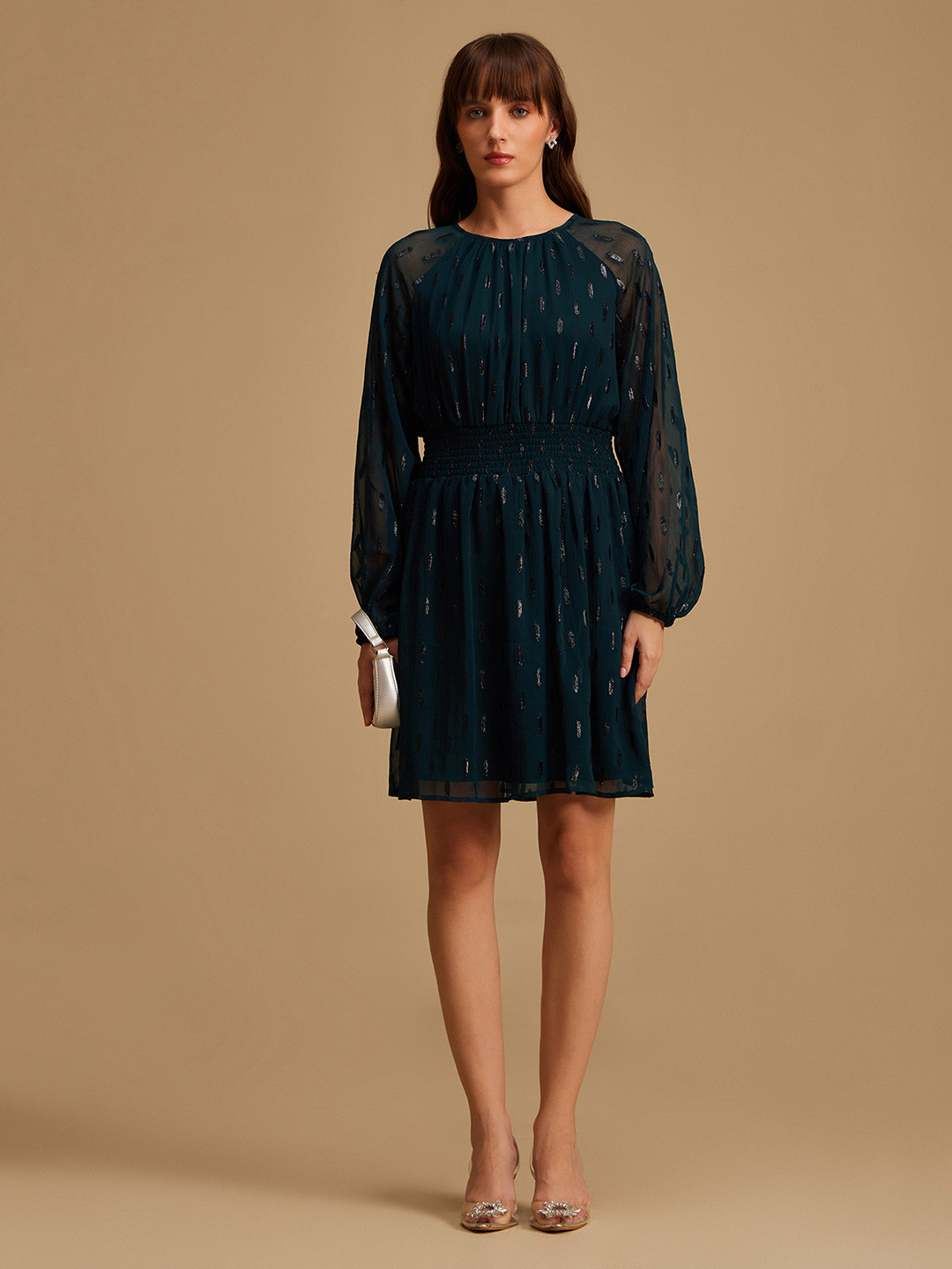 Kazo Teal Chiffon Dress