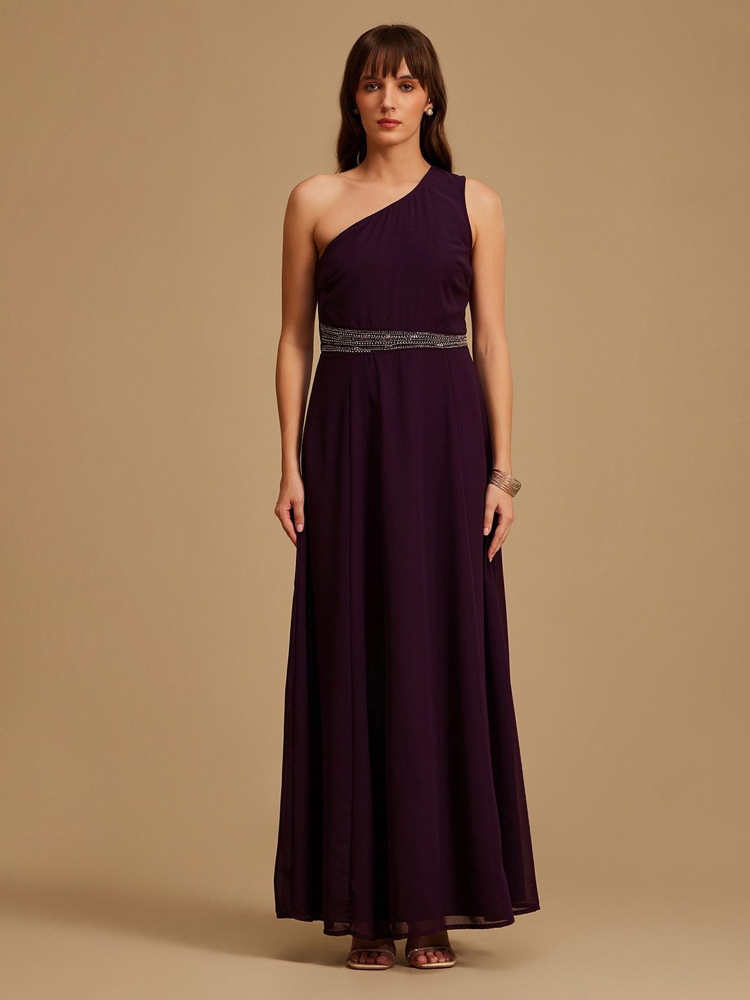 Buy Kazo Women Purple One Shoulder Georgette A Line Maxi Dress Dresses for Women 20554734 Myntra