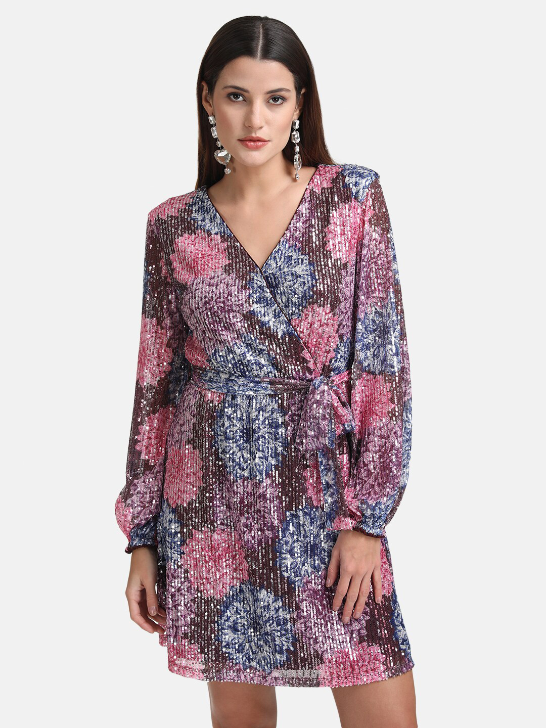 Kazo Women Pink & Blue Floral Dress