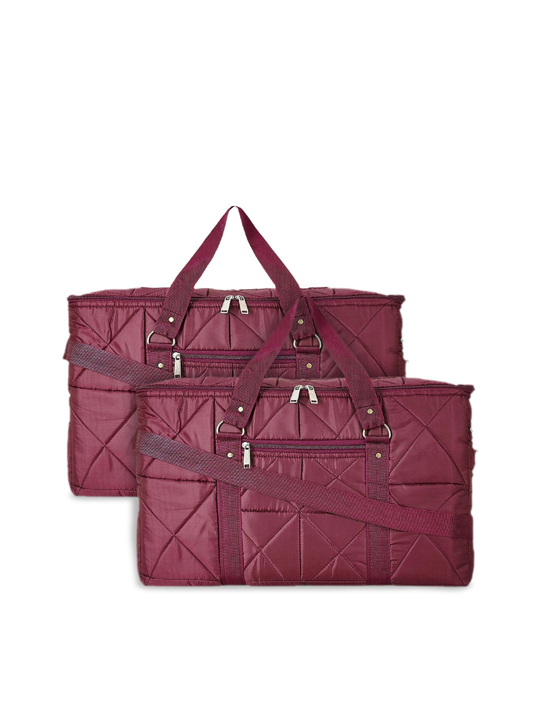 Kuber Industries Set Of 2 Lightweight Foldable Travel Duffel Bag With Handle Maroon