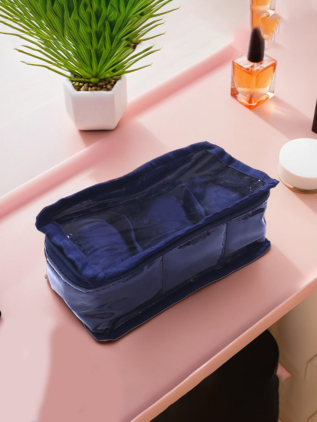 Kuber Industries Blue Solid PVC Laminate 3 Case Watch Organiser