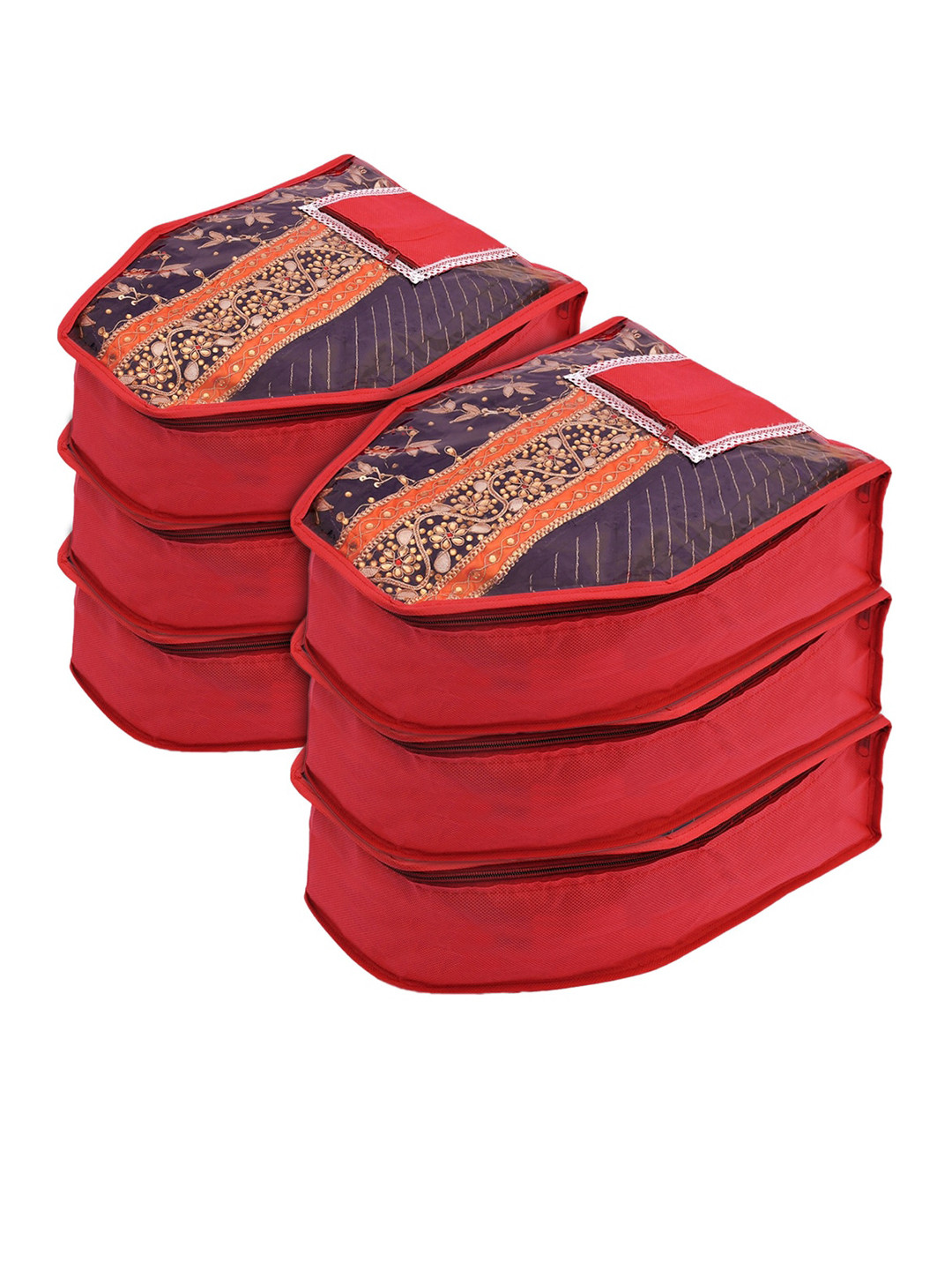 Kuber Industries Set Of 6 Red Self-Design Blouse Organisers