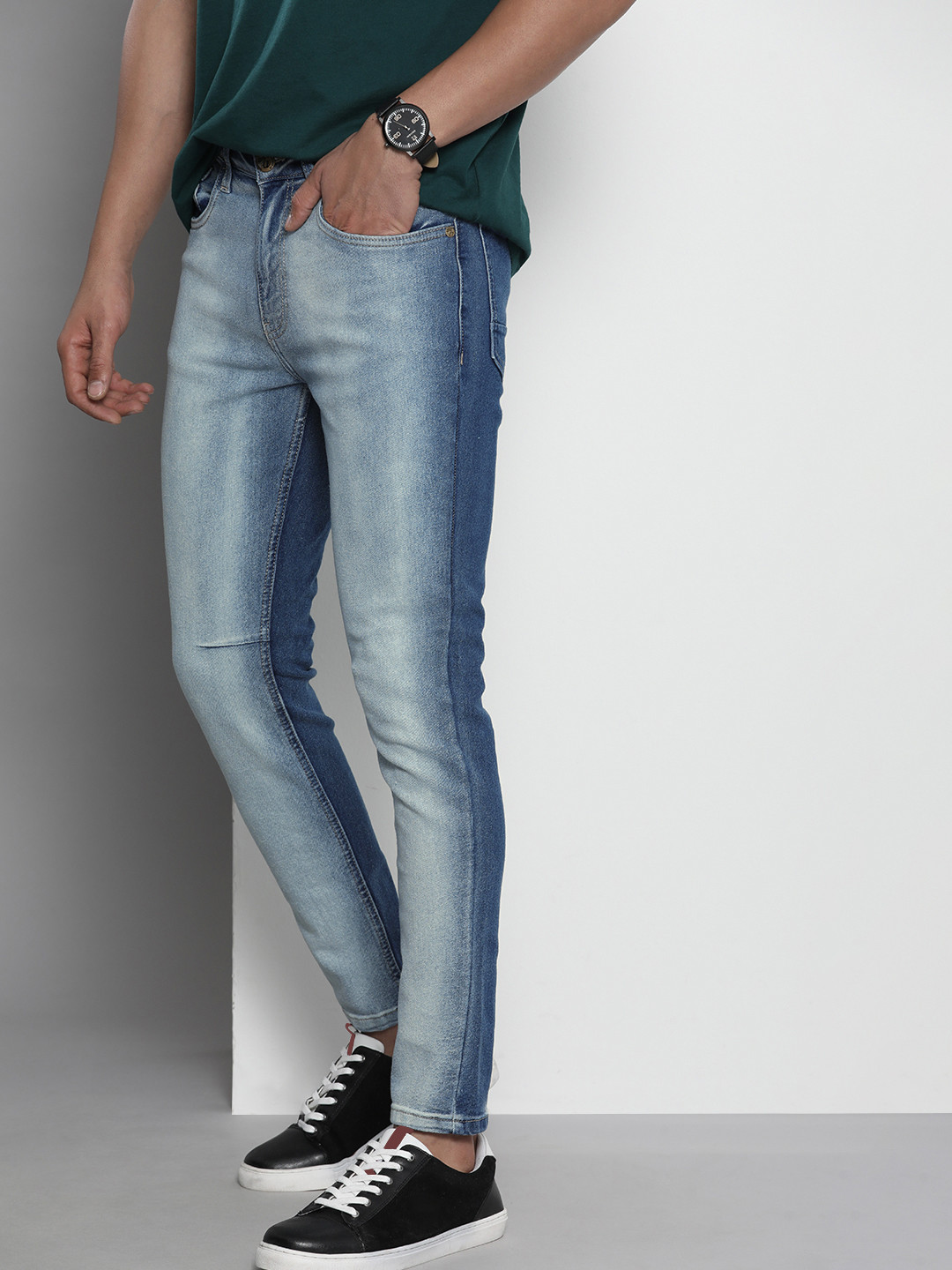 The Indian Garage Co Men Carrot Fit Heavy Fade Acid Wash Relaxed Fit Jeans