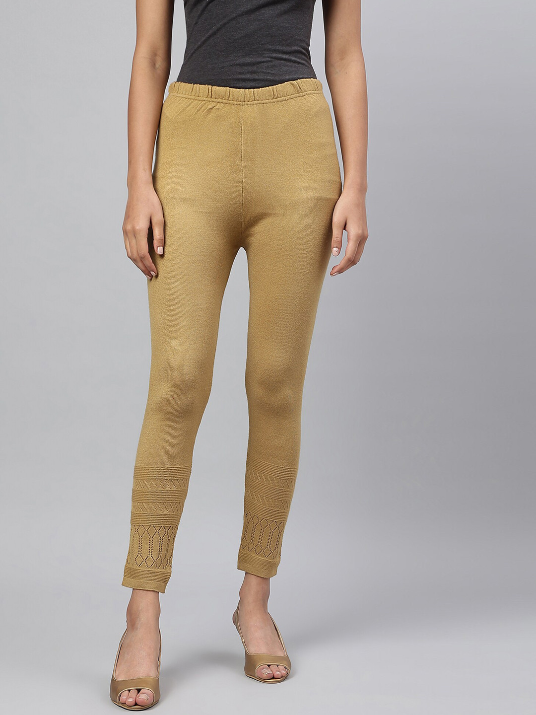 AURELIA Women Brown Acrylic Woven Leggings