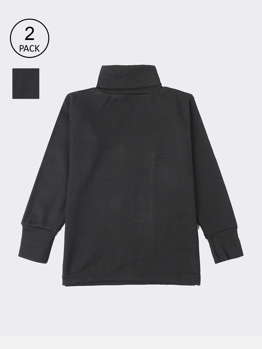 Lux Cottswool Boys Pack Of 2 Black Solid Cotton Thermal Tops