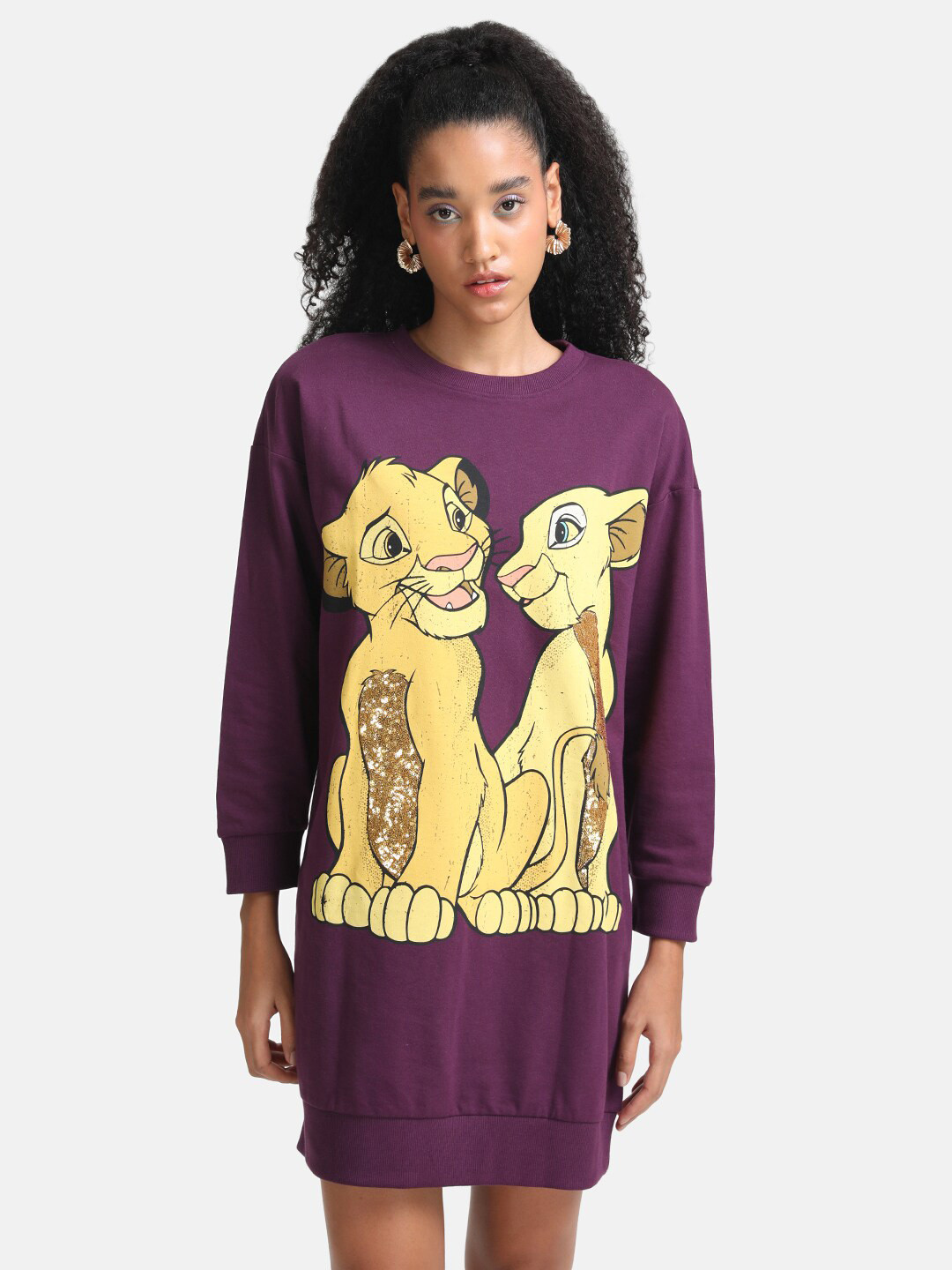 Kazo Purple Printed Cotton Jumper Dress
