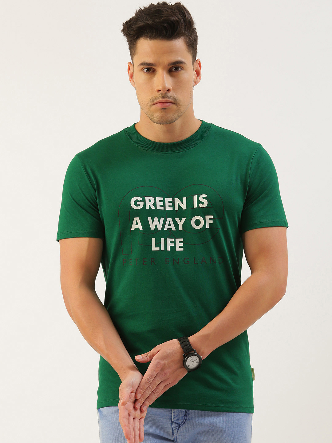 Peter England Better Jeans Company Men Typography Printed Pure Cotton Slim Fit T-shirt