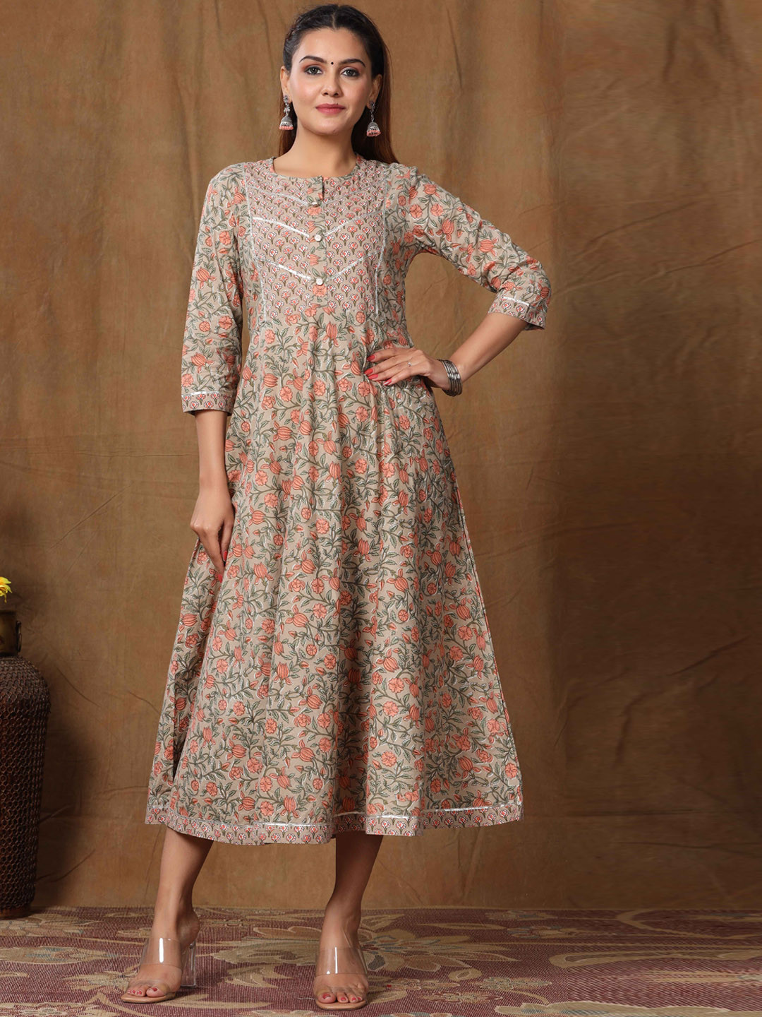 MIRAVAN Floral Printed Anarkali Ethnic Dress