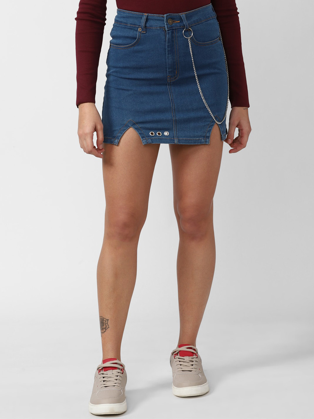 FOREVER 21 Women Blue Solid Mini Skirt