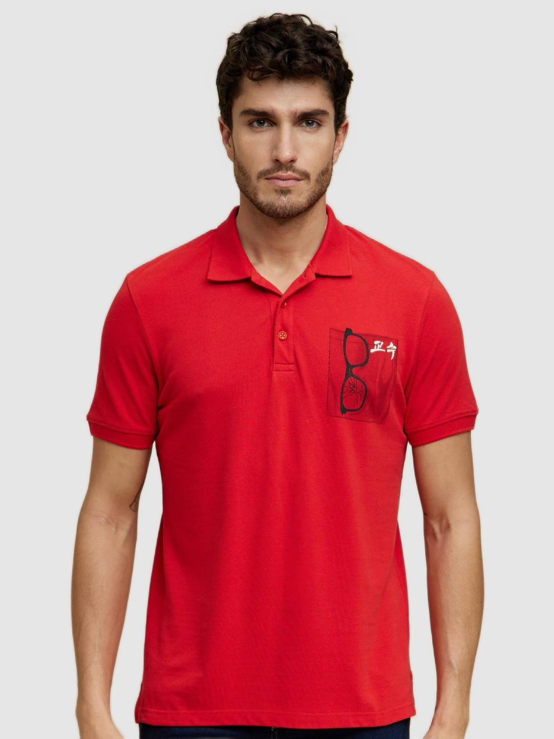 Celio Men Red Money Heist Printed Polo Collar Cotton T-shirt