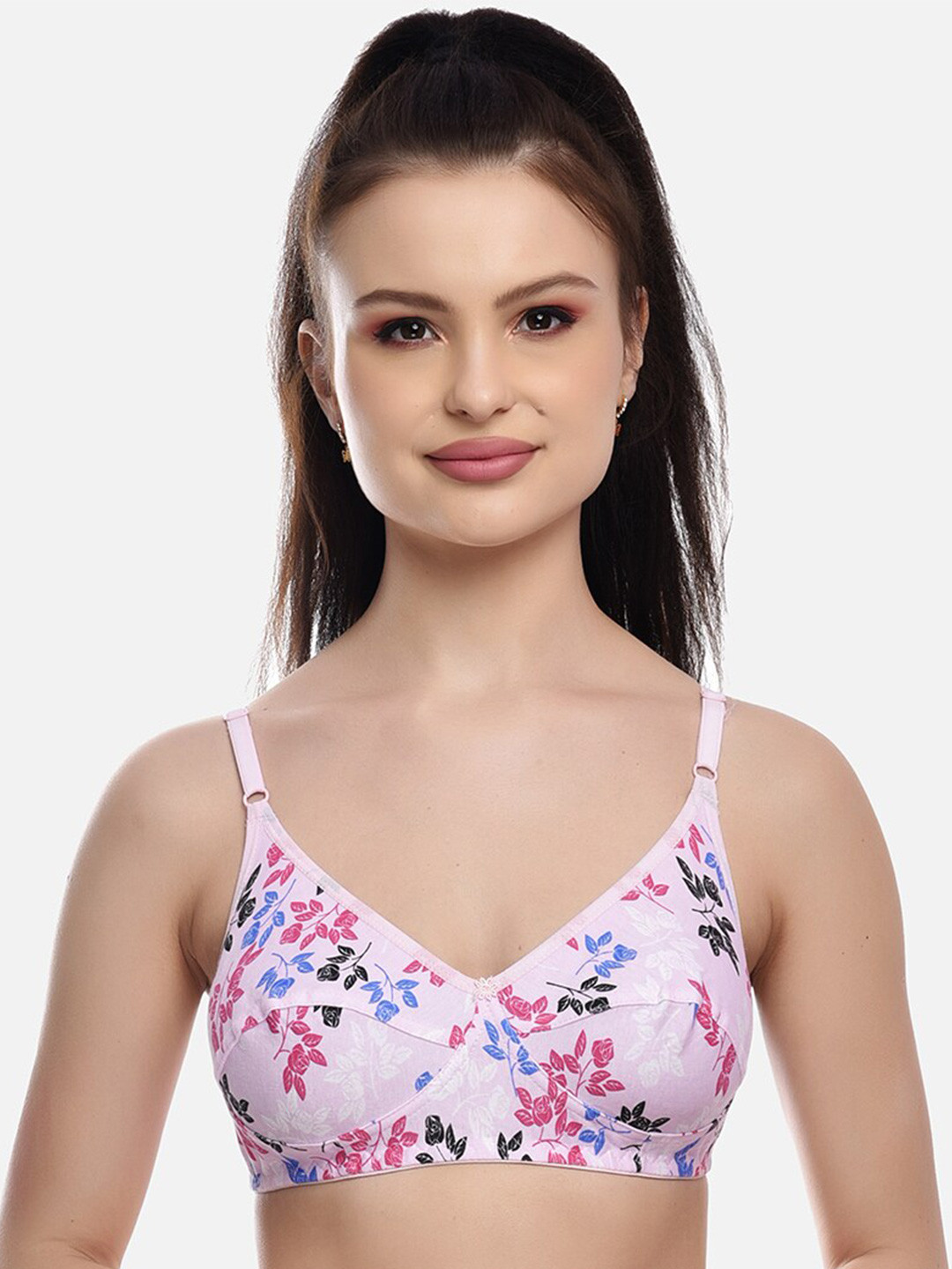 FIMS Pink & Blue Floral Cotton Bra