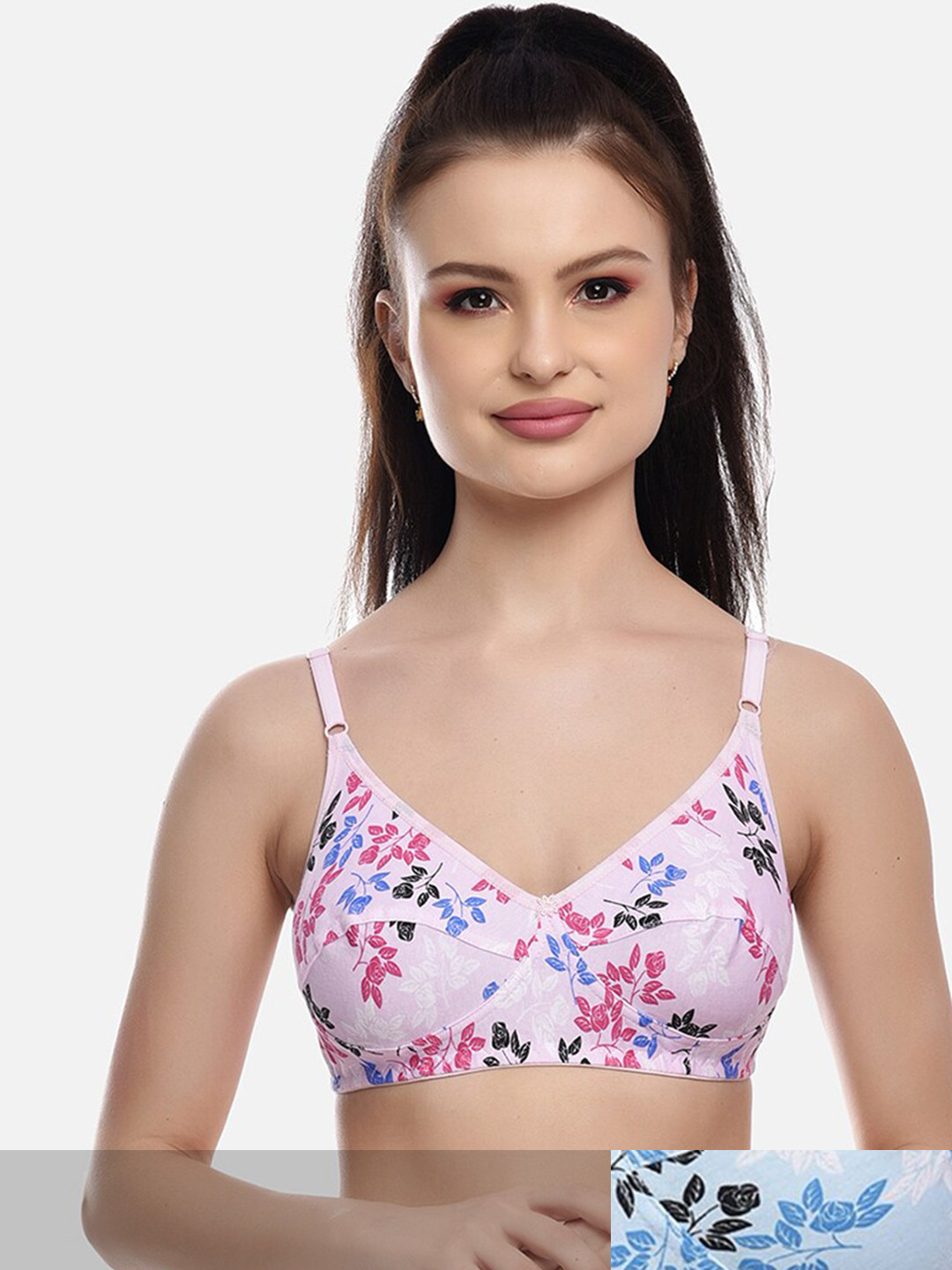 FIMS Blue & Pink Pack of 2 Cotton Floral Bra