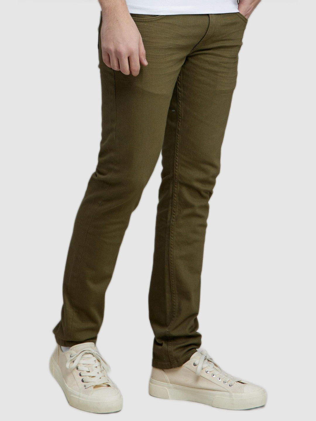 Celio Men Olive Green Cotton Jean Regular Fit Stretchable Jeans