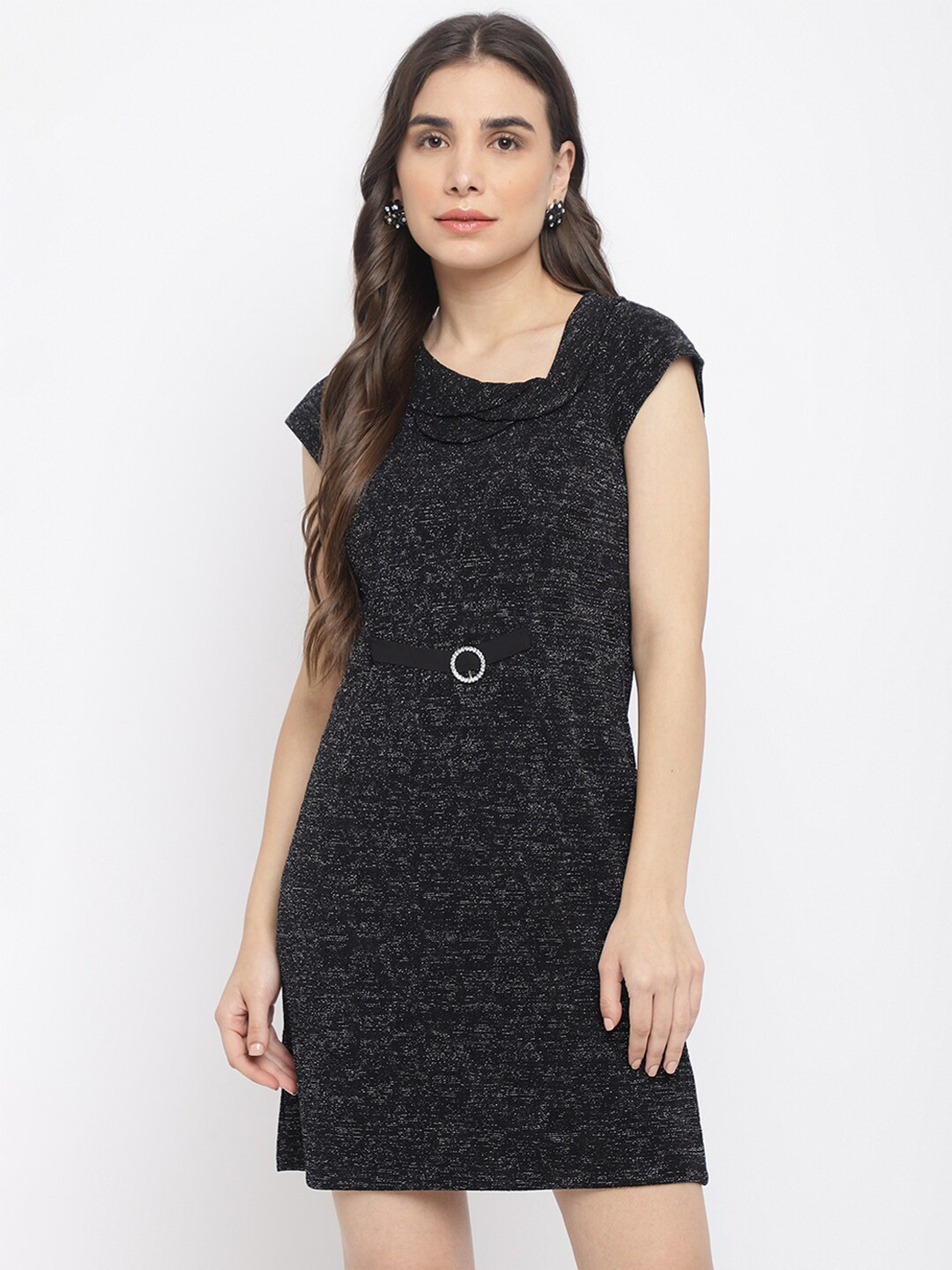 Latin Quarters Black Self Design Sheath Dress