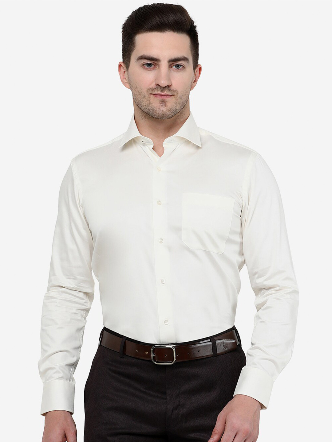 METAL Men Off White Slim Fit Cotton Formal Shirt