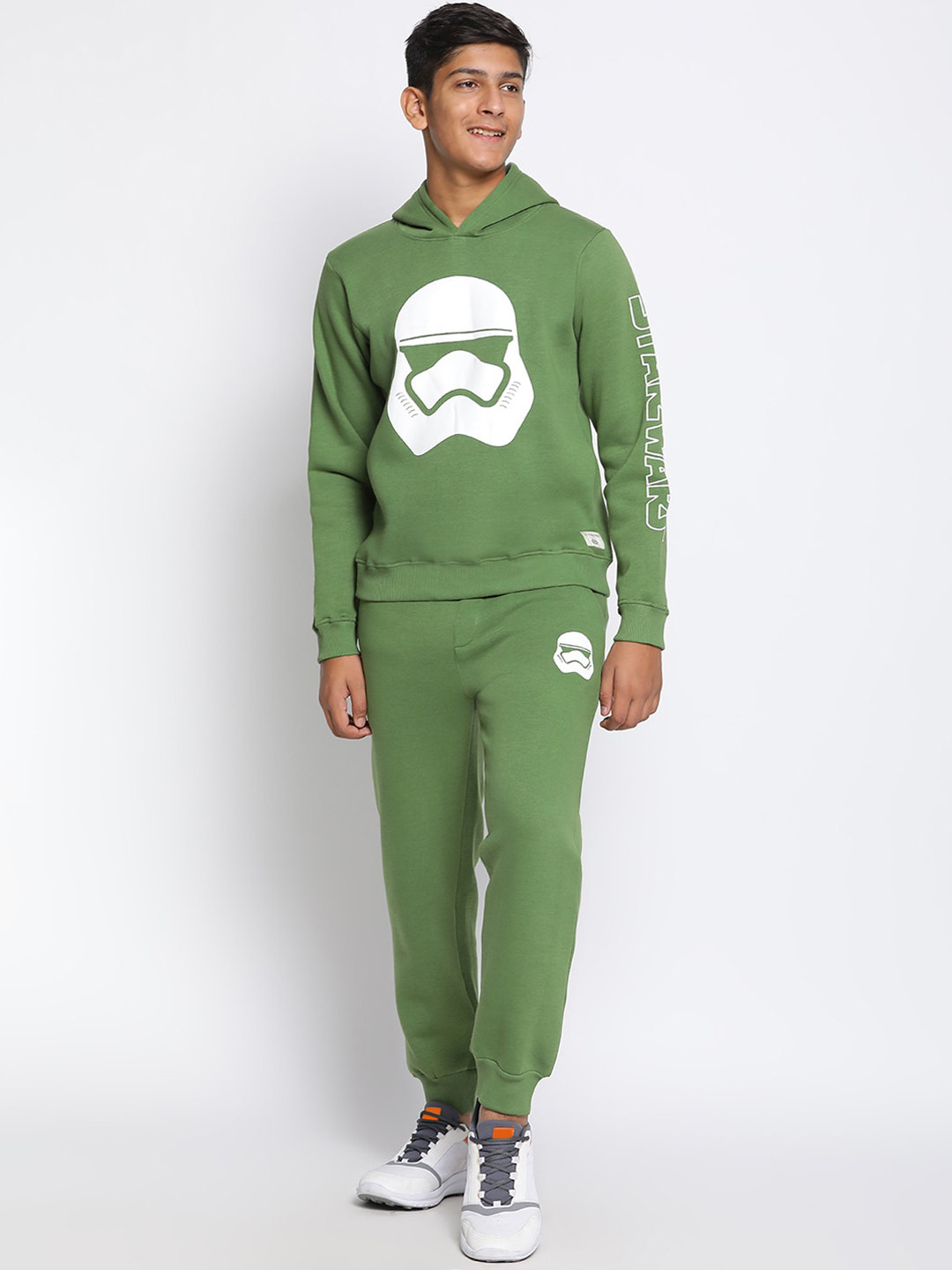 Lil Tomatoes Boys Olive Green Printed Cotton Tracksuit