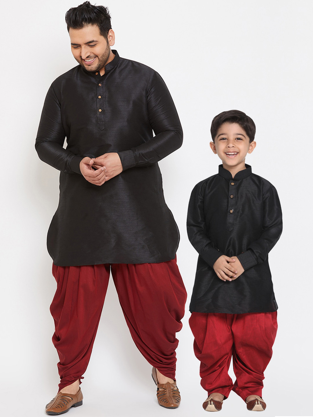 VASTRAMAY Boys Black Kurta with Dhoti Pants