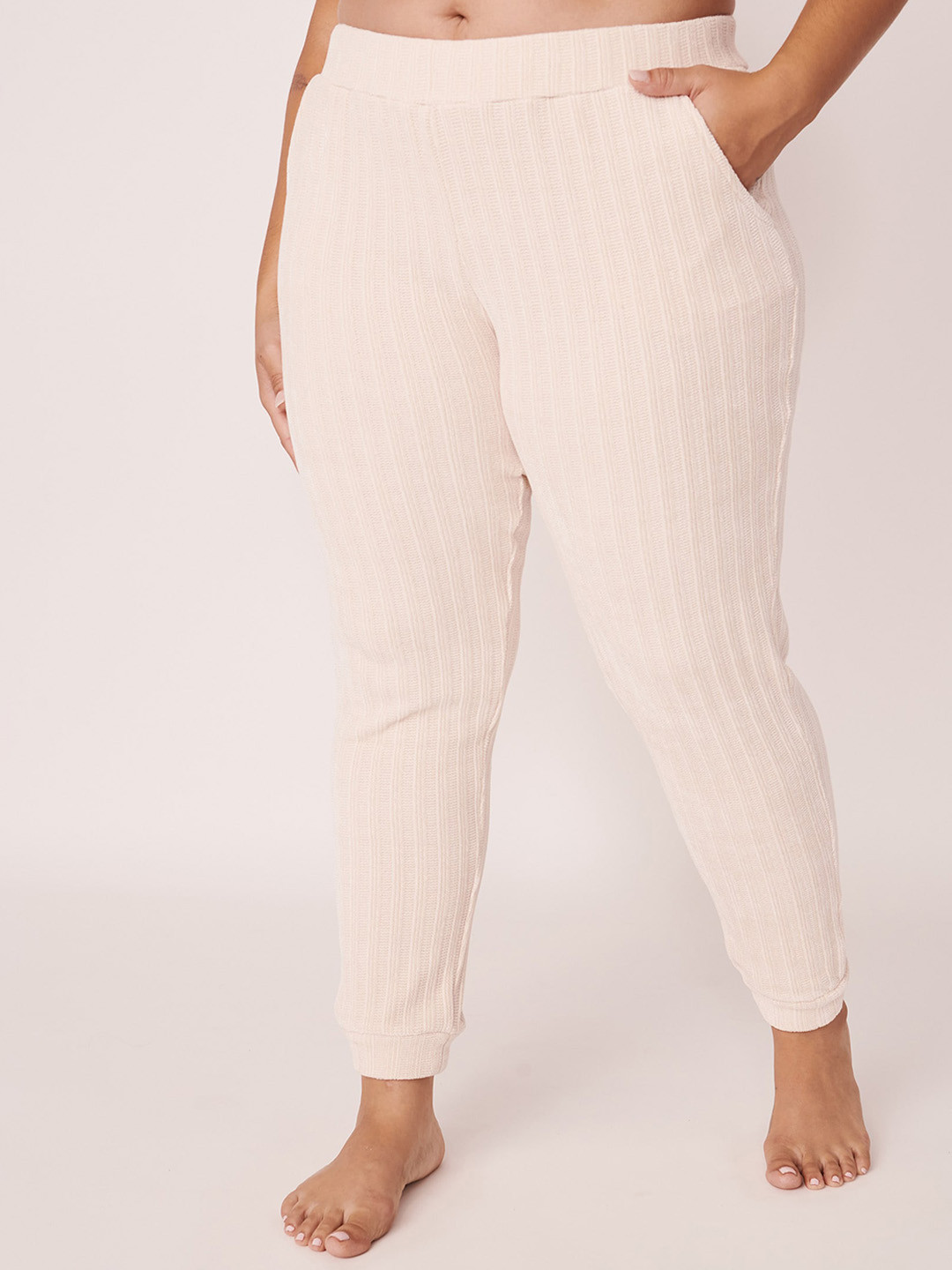 La Vie en Rose Women Beige Striped Lounge Pants