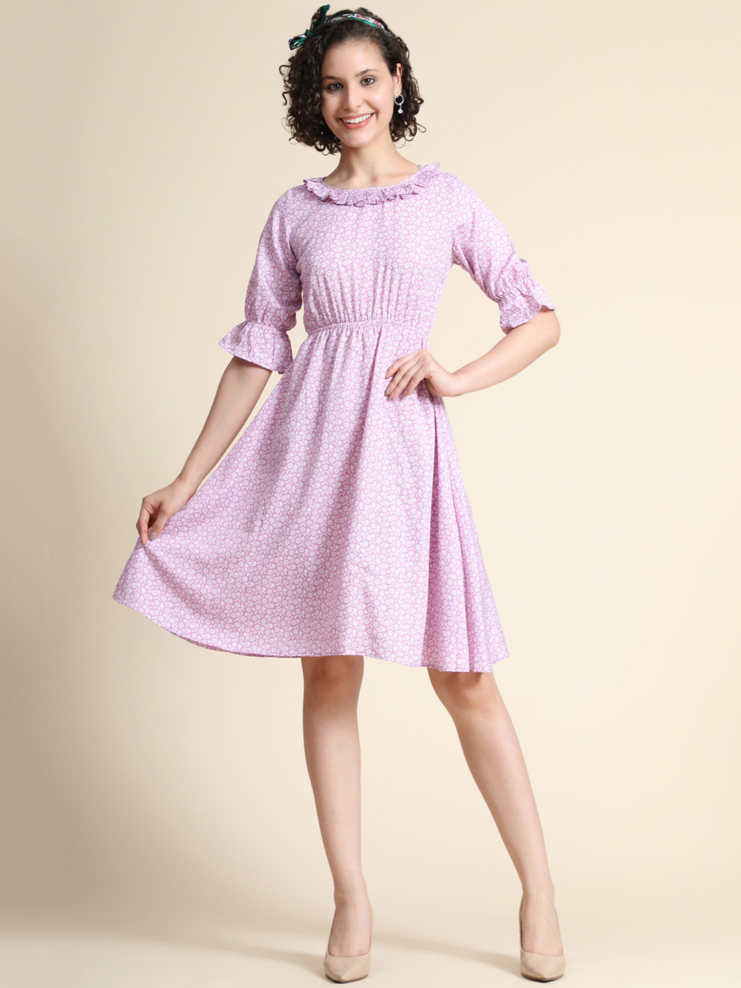 KERI PERRY Mauve Floral Fit & Flare Dress