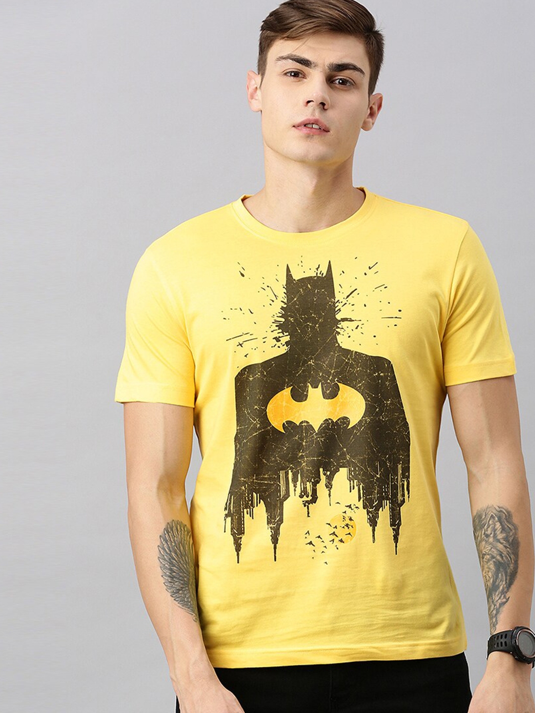 Buy N Keech Batman Yellow Batman Printed Round Neck T Shirt Tshirts for Men 20566150 | Myntra