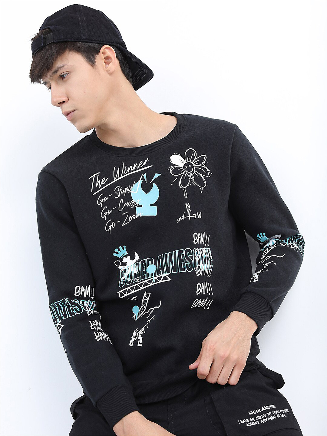 KETCH Men Black Typography Printed Long Sleeve Sweatshirt